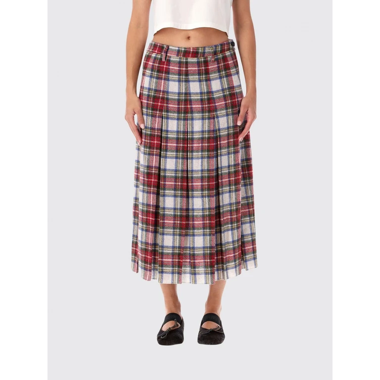 Pleated Tartan Midi Skirt in Wool Blend (S62ME0039M36086001F)