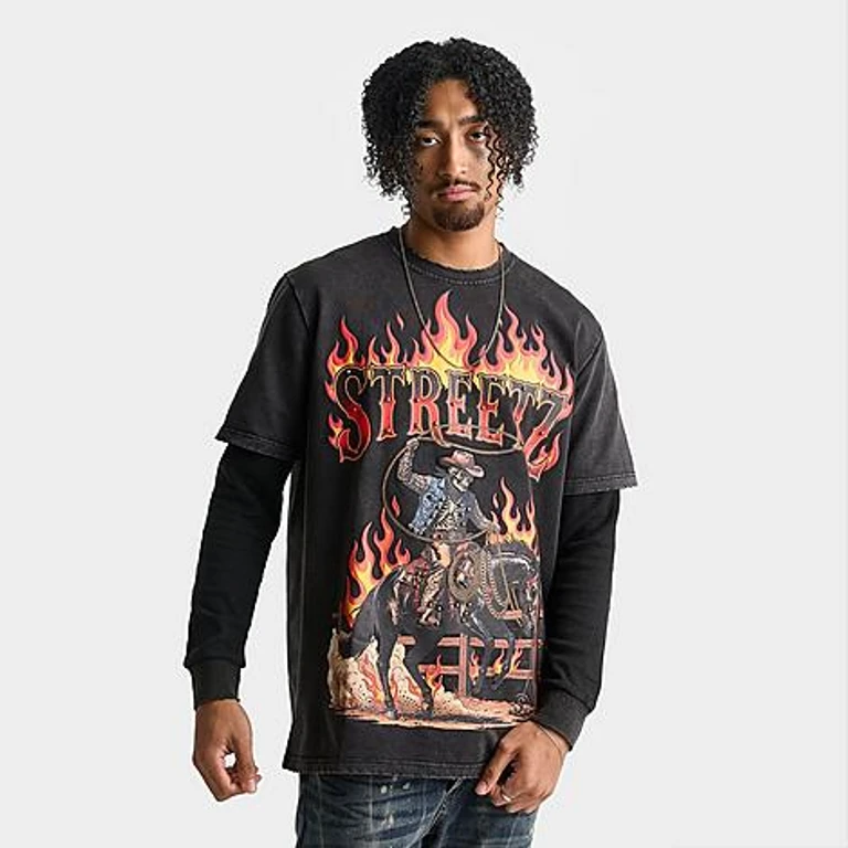 Men's Rodeo 2Fer Layered Long-Sleeve T-Shirt in Black Size: Small