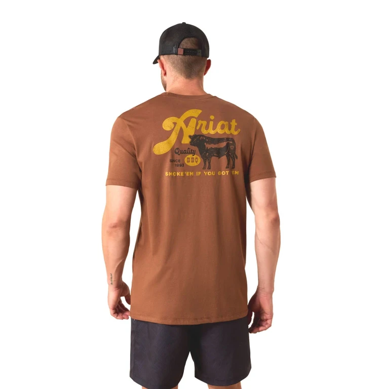 Mens Short Sleeve Shirt, BBQ Smoke Western Graphic Tee