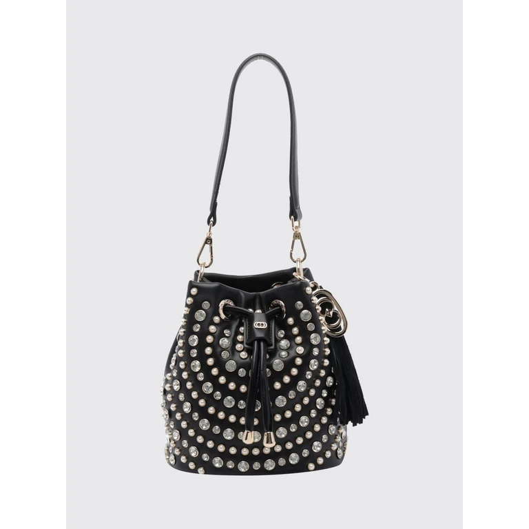 Polyurethane Mini Bucket Bag with Rhinestone Embroidery (162MES215ECOBLACK/WHITE)