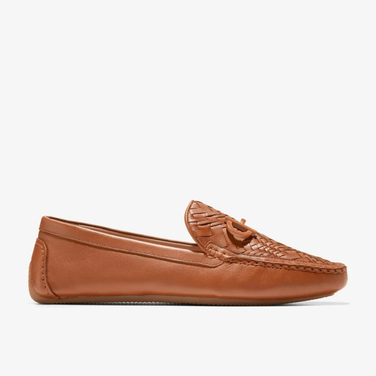 Womens Tully Driver Leather Woven Loafers - Pecan