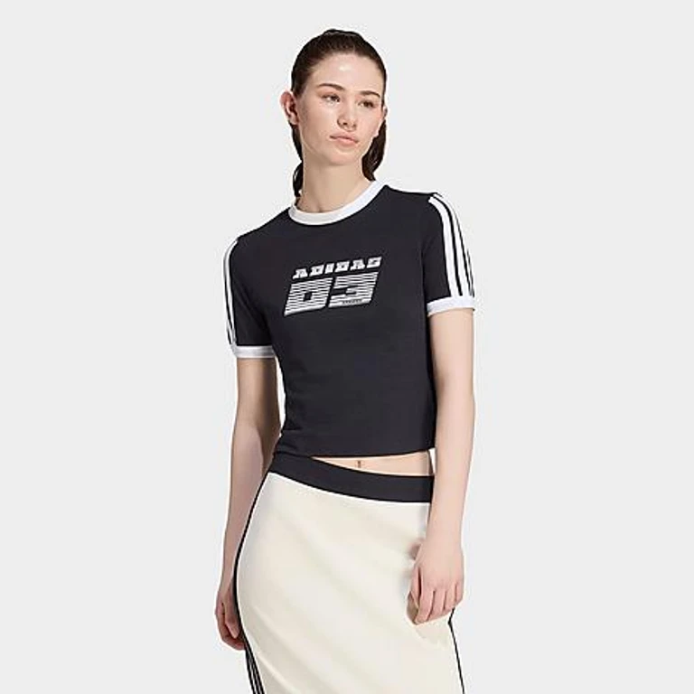 Women's Seasonal Essentials Racing T-Shirt in Black/Off White Size: XXS