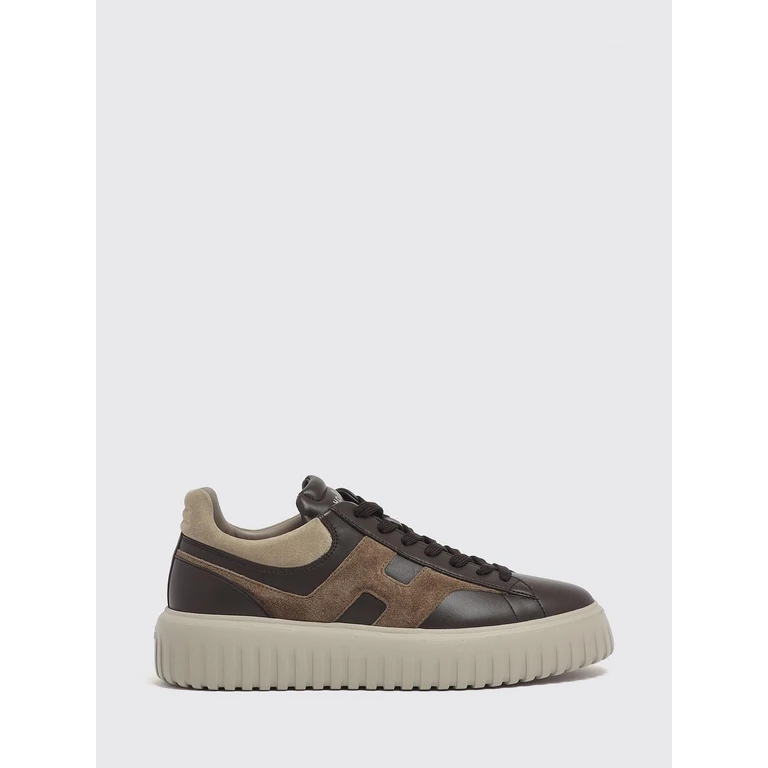 H-Stripes Leather and Suede Trainers with H Logo and Platform Sole (HXM6450FE91N1M760Y)
