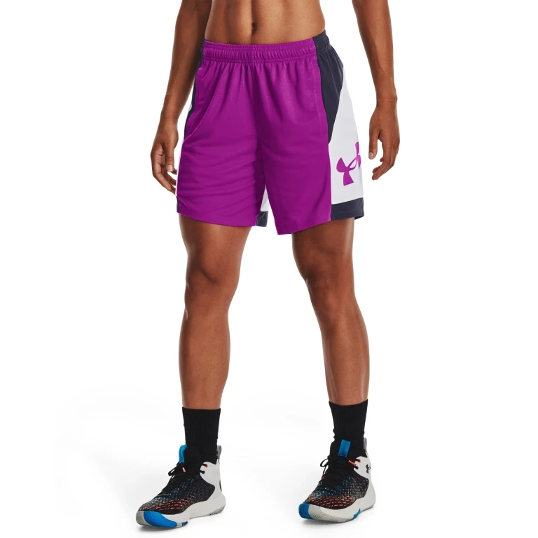 Womens UA Basketball Baseline 6" Shorts - Purple/White