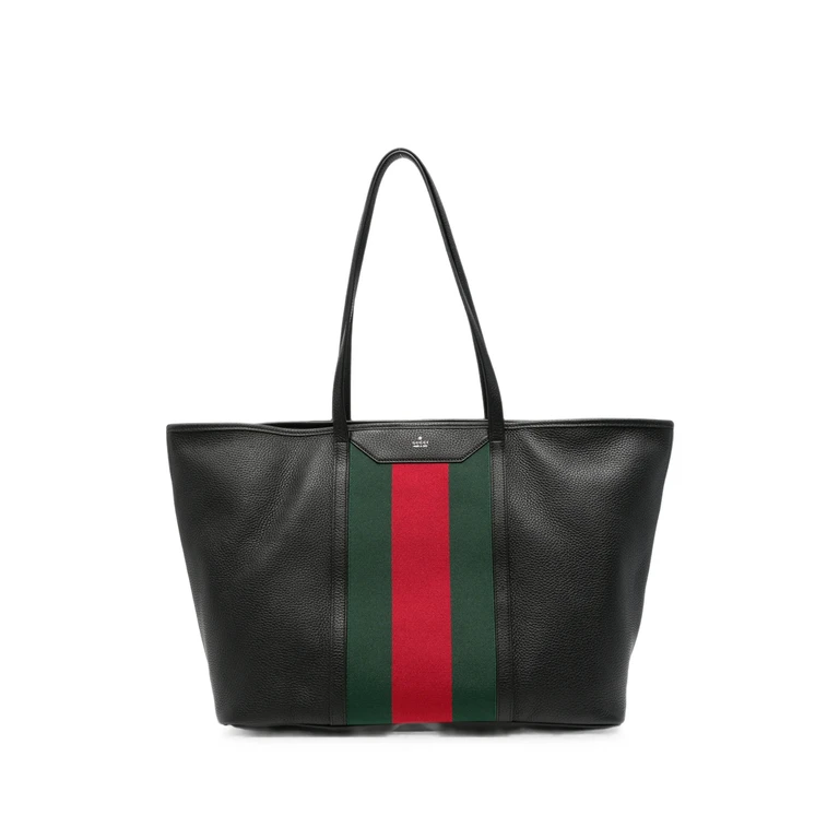 Web-stripe Pebbled-leather Tote Bag