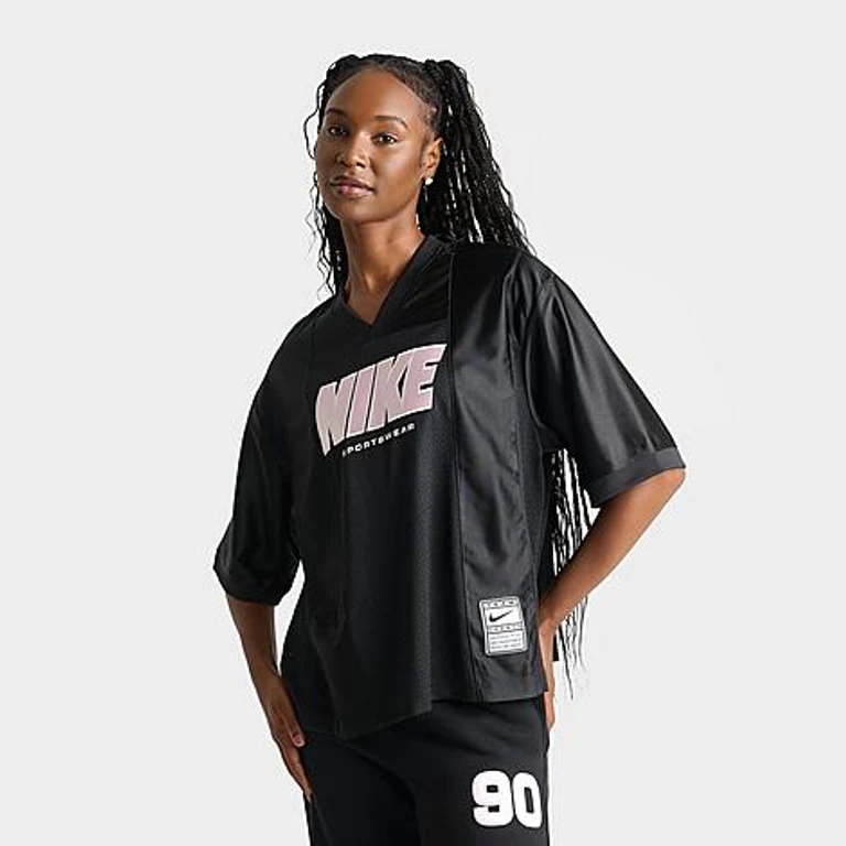 Nike Women's Sportswear Oversized Short-Sleeve Graphic Jersey in Black/Pink Foam Size: XS