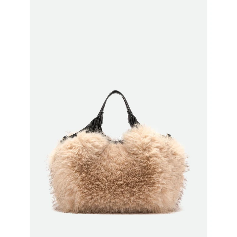 Dua Faux Fur Handbag with Leather Details (BS12759COMMPLCCRLPALABASTER)