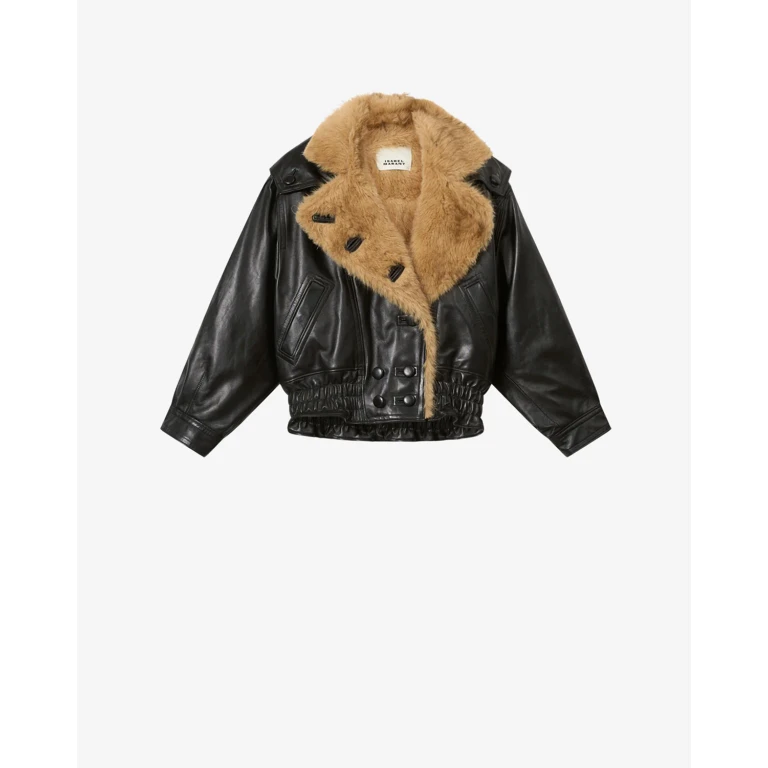 Blusão bomber oversized em couro brilhante