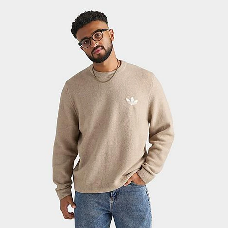 Men's Originals Trefoil Essentials Knit Sweatshirt in Trace Khaki Size: Small
