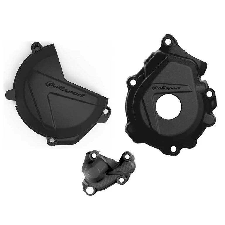 90974 - Polisport Clutch & Ignition Cover Protectors For KTM SXF 250/350 & Husqvarna FC 250/350 2016-2022 Black