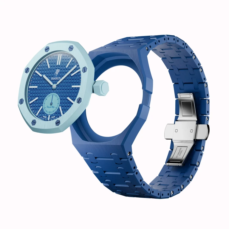 AP x Swatch Royal Pop Integrated Link Bracelet Band - Sky Blue - Classic Crown Edition Waloo Watch Bands