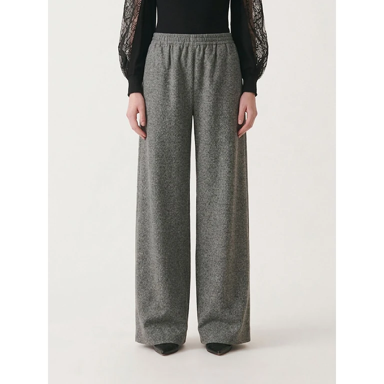 Wool Blend Palazzo Trousers with Elastic Waist and Jewel Detail (PAD226F291M3788131)