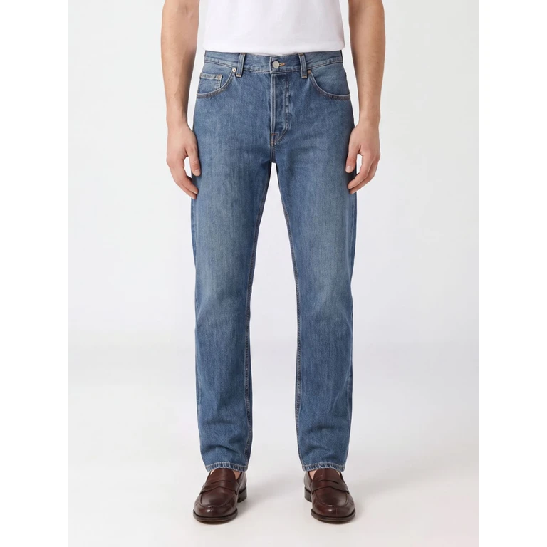 Calças de ganga de corte direito com cinco bolsos em denim de algodão Dondup