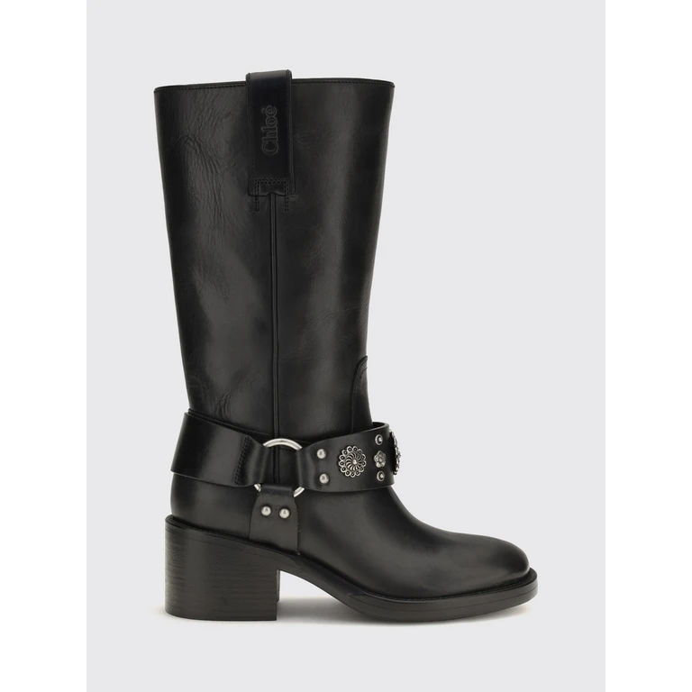 Bottines biker CHLOÉ Dakota en cuir de veau cloutées et brodées