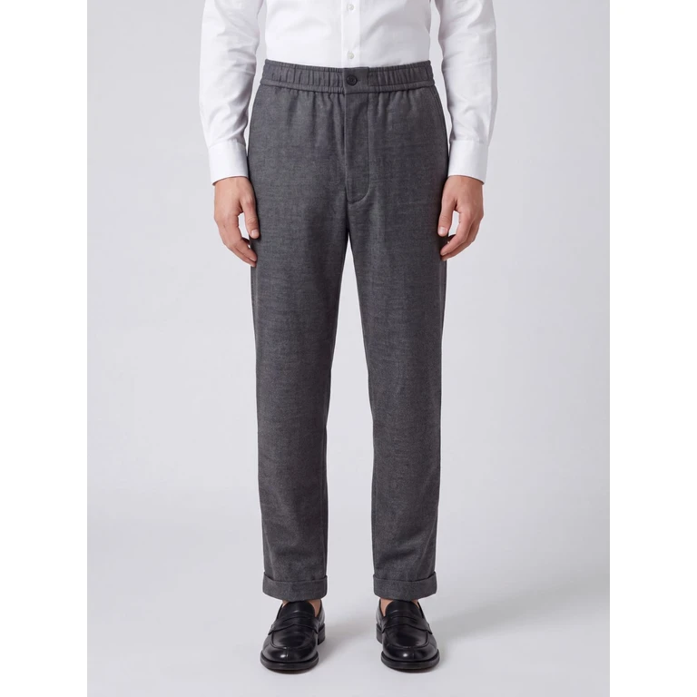 Slim Fit Virgin Wool and Cashmere Trousers with Elastic Waist (GM004537TE11804M8005)