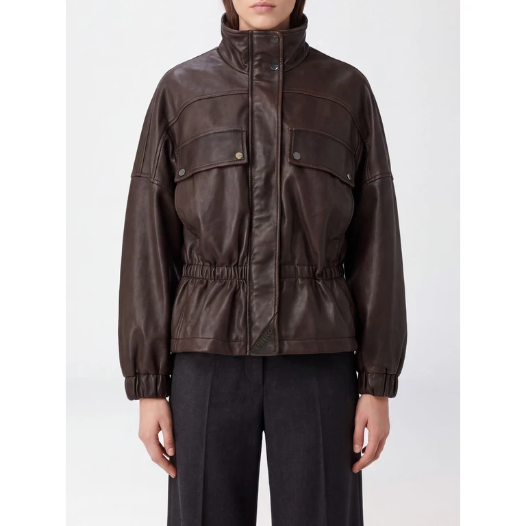 Cropped Faux Leather Bomber Jacket with Funnel Neck and Elasticated Waist (107074A3E8L64)