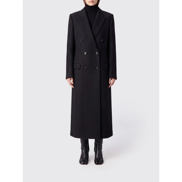 Double-Breasted Long Coat in Pure Virgin Wool with Lapel Collar (S51AA0367M35994900)