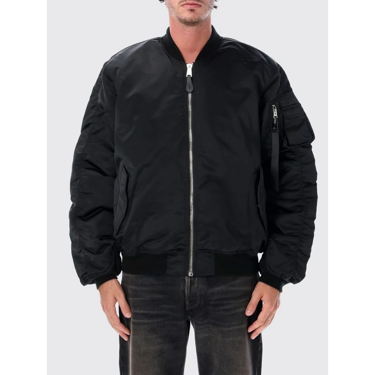 Relaxed Fit Nylon Bomber Jacket with Zip Closure (76602703)