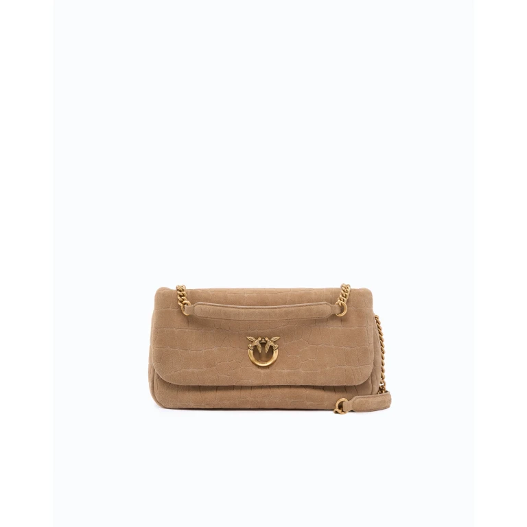 Sac à bandoulière moyen Love Bag Click Soft Horizontal en cuir embossé crocodile