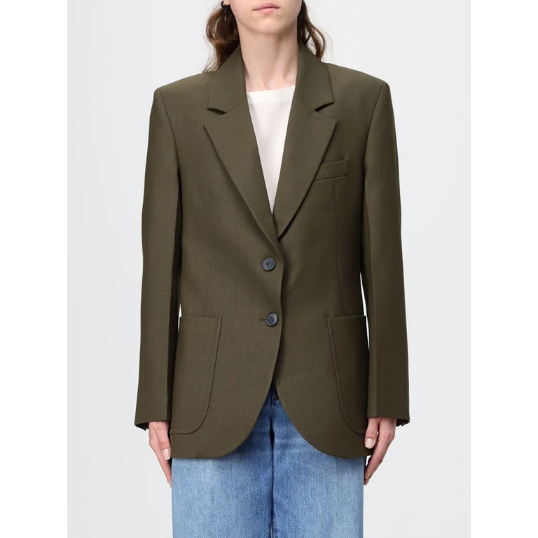 Single-Breasted Virgin Wool Blazer with Padded Shoulders (1426WJK005119A9990)