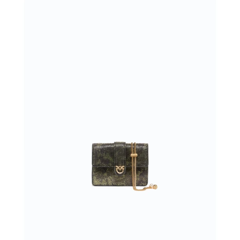 Porte-cartes Love Pocket avec strass et bandoulière chaîne