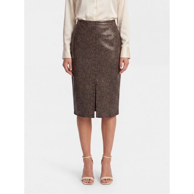 Slim Fit Python Print Faux Leather Midi Pencil Skirt (262TT228114058)