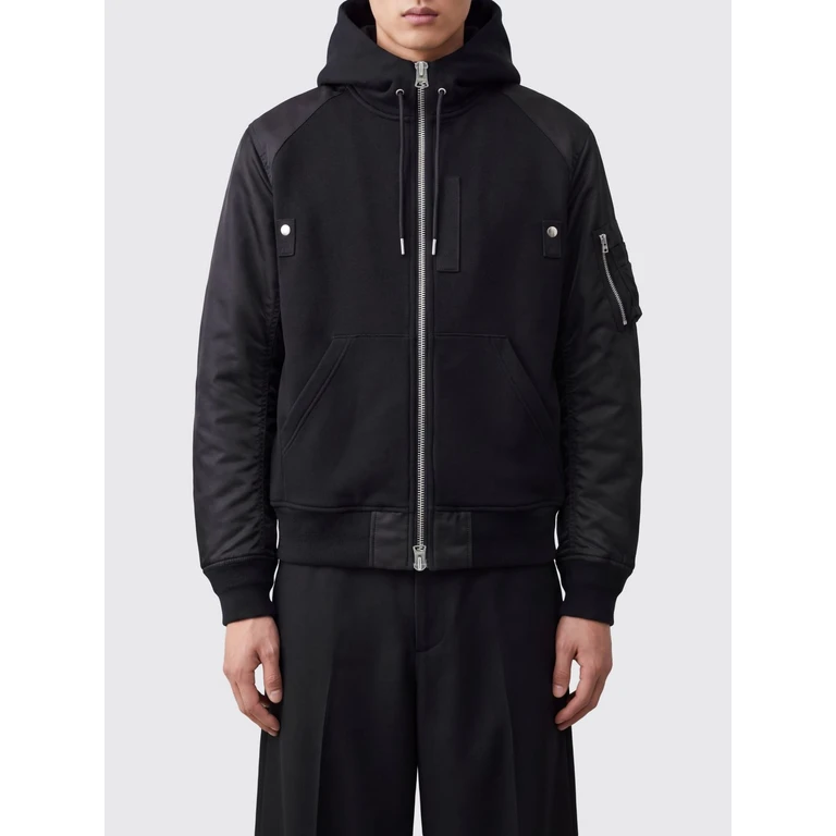 Bicolour Cotton and Nylon Zip-Up Hoodie with Patch Pocket (2604136M001)