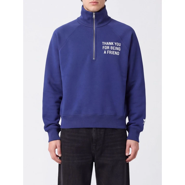 Cotton Half-Zip Sweatshirt with High Neck and Slogan Print (USW804JE0259490)