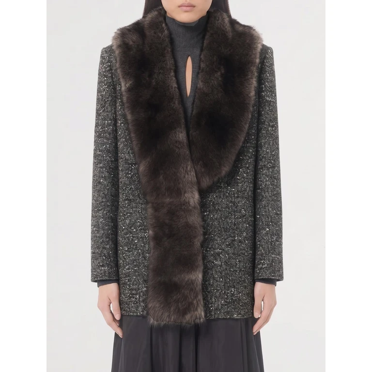 Single-Breasted Short Coat in Virgin Wool with Fur Collar (CJ4B2AGTA01)