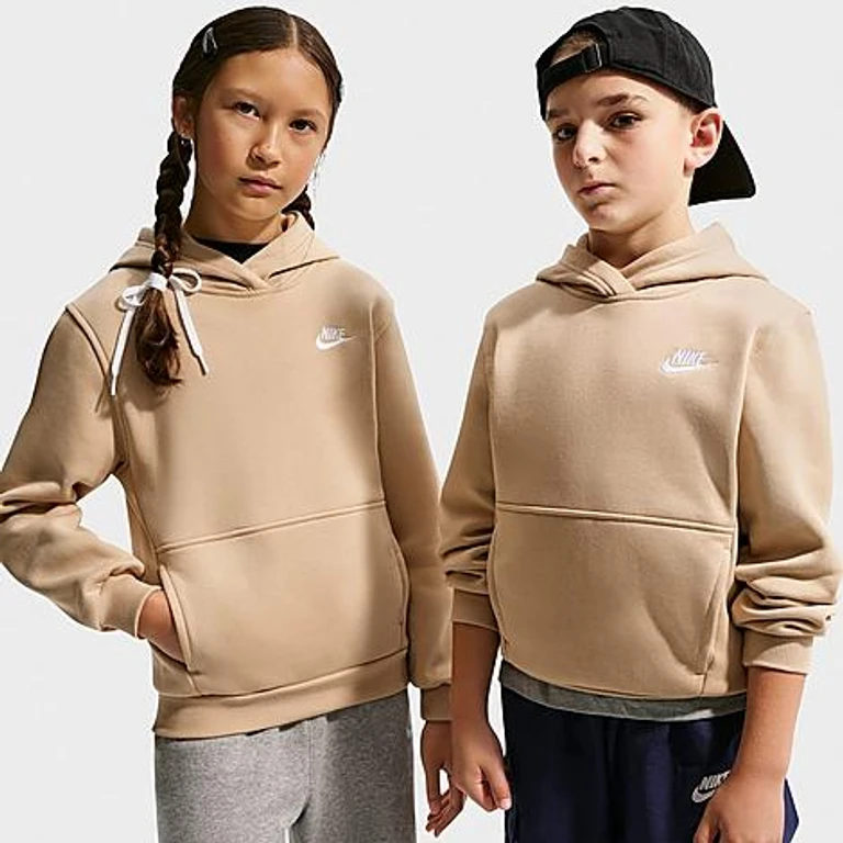 Nike Big Kids Sportswear Club Fleece Pullover Hoodie in linen/white Size: XS