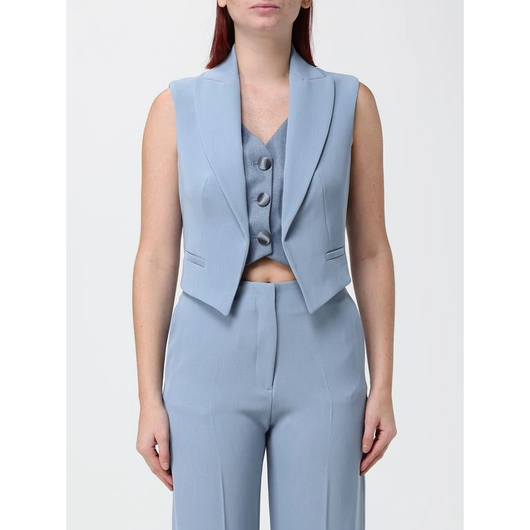 Single-Breasted Tailored Waistcoat with Peak Lapels and Asymmetrical Hem (HJ13324734AZZURRO)