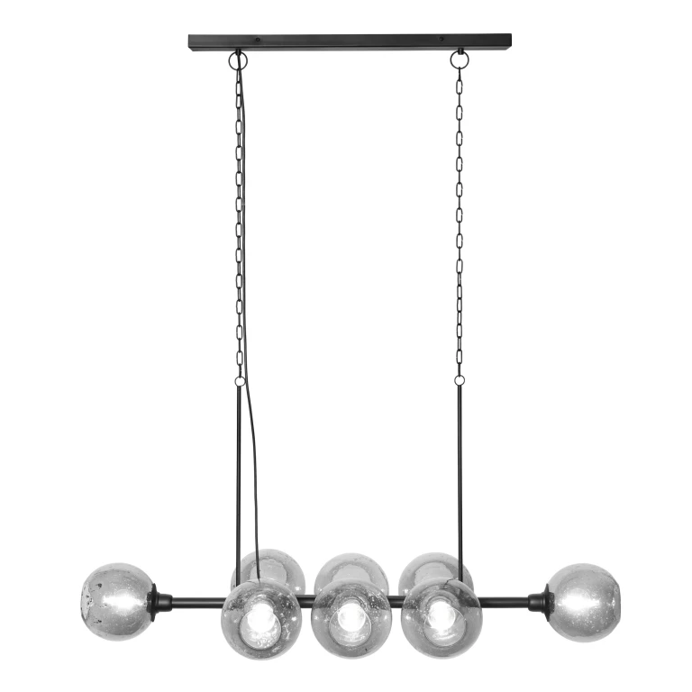 48" L 8-Light Mariko Black Metal and Smoked Glass Chandelier
