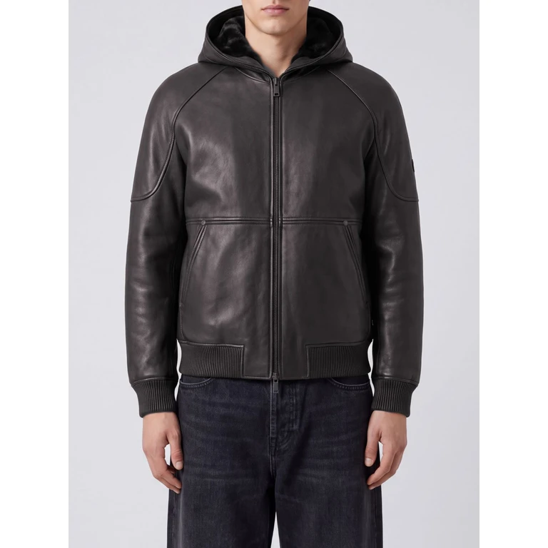 Veste en cuir à capuche Moose Knuckles
