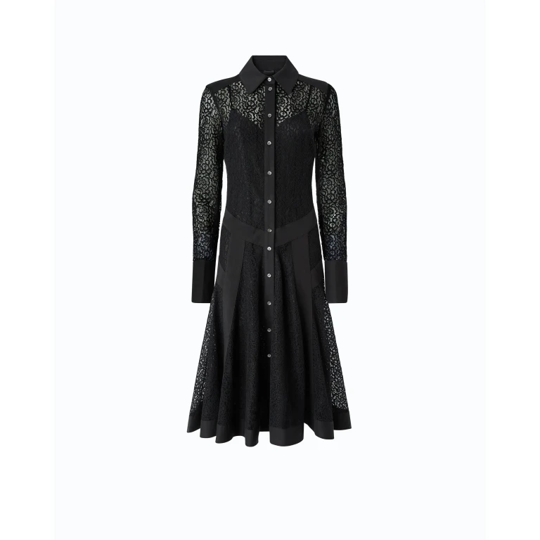 Robe chemise midi en dentelle avec empiècements - 36