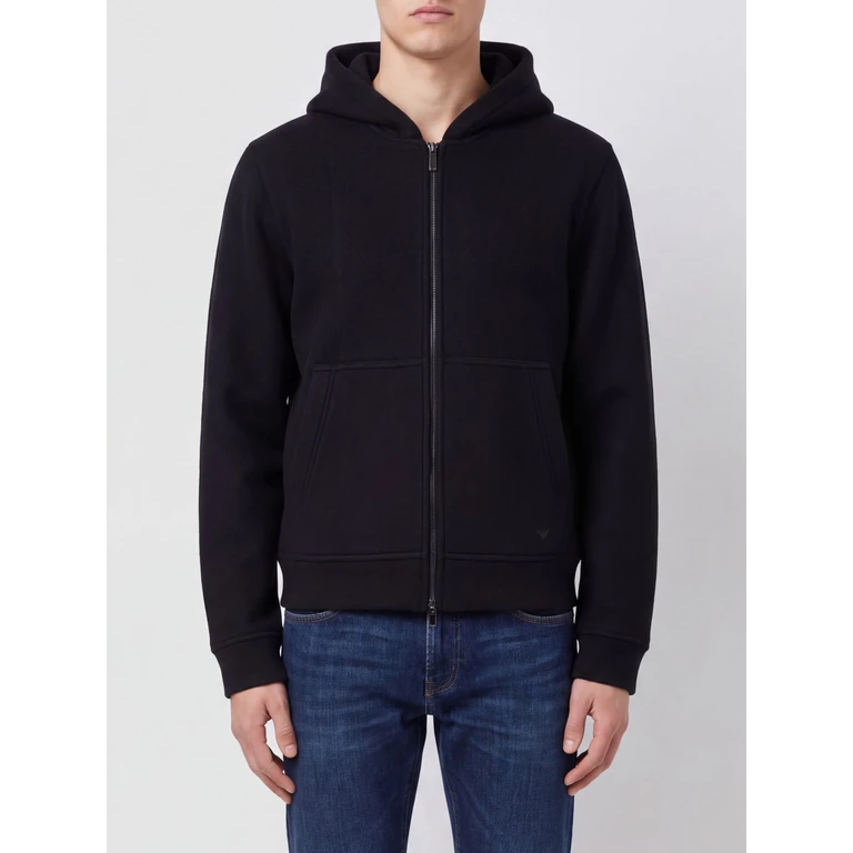Hooded Wool and Cotton Blend Zip-Up Sweatshirt (EM006436AF29844UC001)