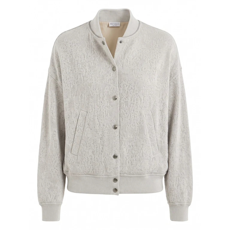 Brunello Cucinelli Lace Flowers Jersey Cardigan