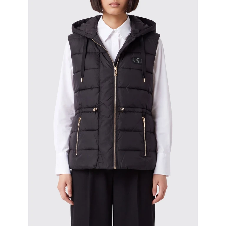 LIU JO Quilted and Padded Nylon Vest with Hood and Rhinestone Logo (TF6120TS62A22222)