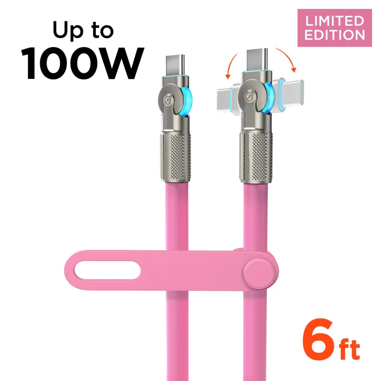 100W USB-C to USB-C Rugged Fast Charge Cable - 6ft Heavy-Duty Swivel Charging Cable