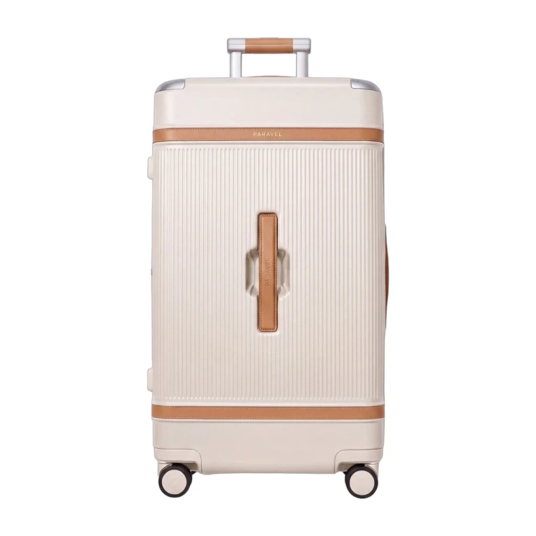 Aviator Trunk Checked Spinner Suitcase Travel Luggage Scout Tan
