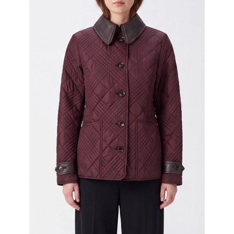 Short Quilted Nylon Jacket with Leather Collar and Patch Pockets (8127183)