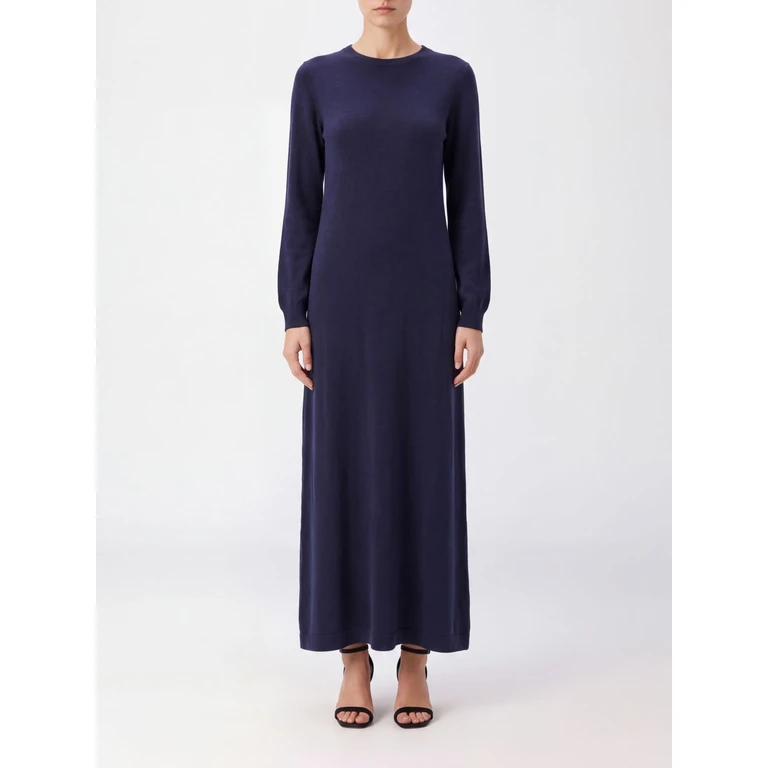 Long Pure Cashmere Dress with Crew Neck and Long Sleeves (DXS140F1C02E11C)
