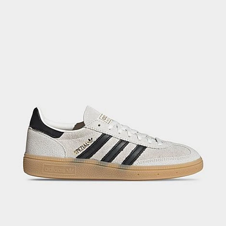 adidas Women's Originals Handball Spezial Casual Shoes in Cloud White/Core Black/Gold Metallic Size: 5.0