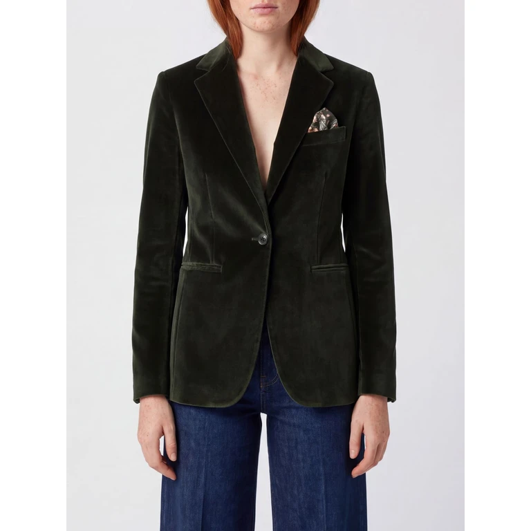 Single-Breasted Velvet Blazer with Slit Pockets (FD4060G1375)