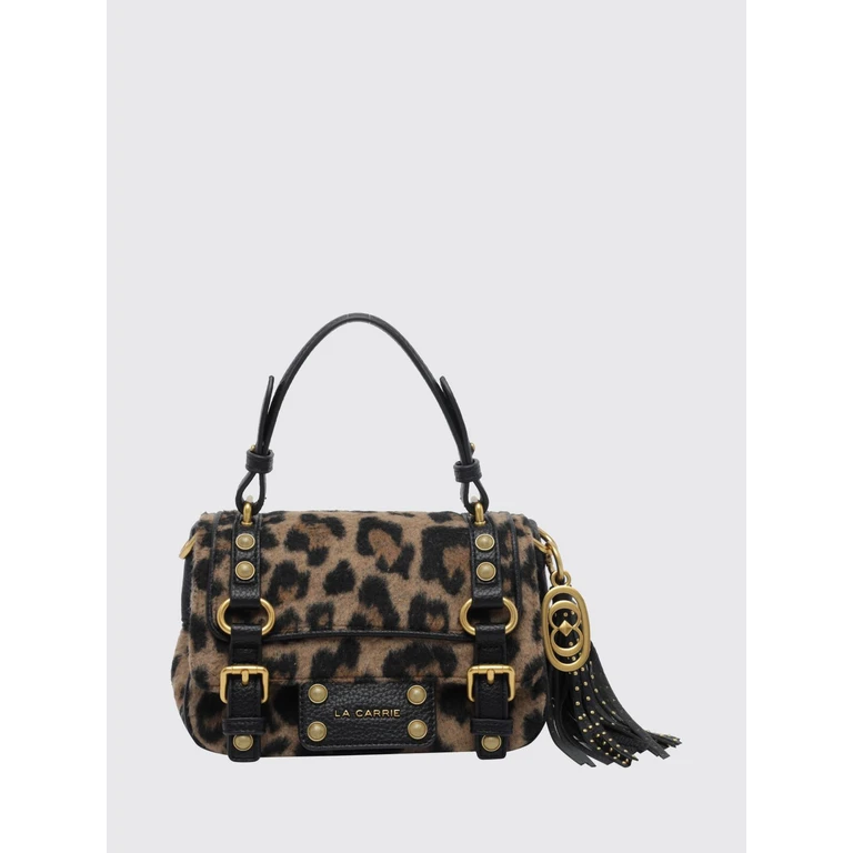 Animal Print Mini Handbag with Fringes and a Logo Charm (162MXS424WOEBLACK)