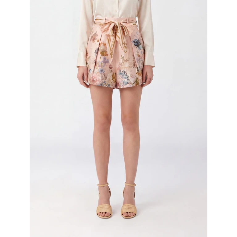 Valiant High-Waisted Floral Print Silk and Cotton Shorts (4257AF261PEFL)