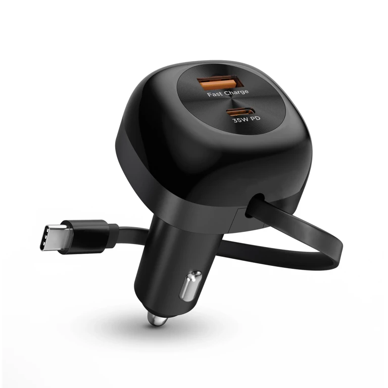 3-in-1 Fast Car Charger with Retractable USB-C Cable