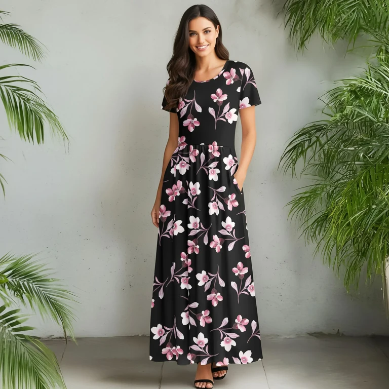 Long Sleeve Swing Dress with Pockets by Bon Apple Tea