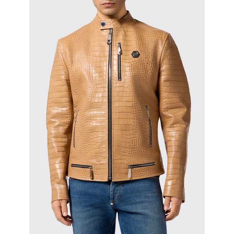 Crocodile Print Leather Biker Jacket (SAFCMLB2035PLE010N06)