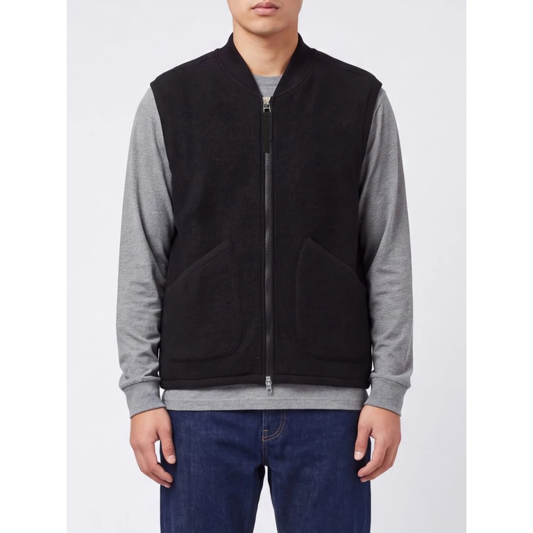 Wool Waistcoat with Bomber Collar and Patch Pockets (00015BLACK)