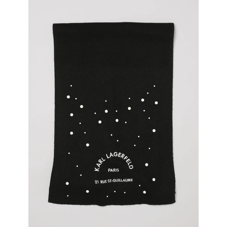 Wool and Cashmere Blend Scarf with Logo and Synthetic Pearls (B3W33043999)